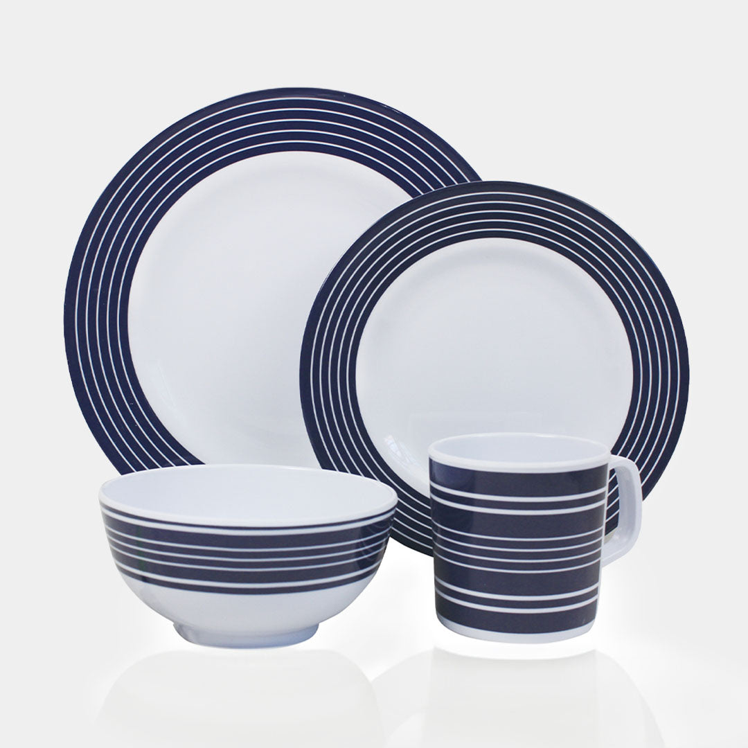 Flamefield Navy Pinstripe 16 pc Melamine Set